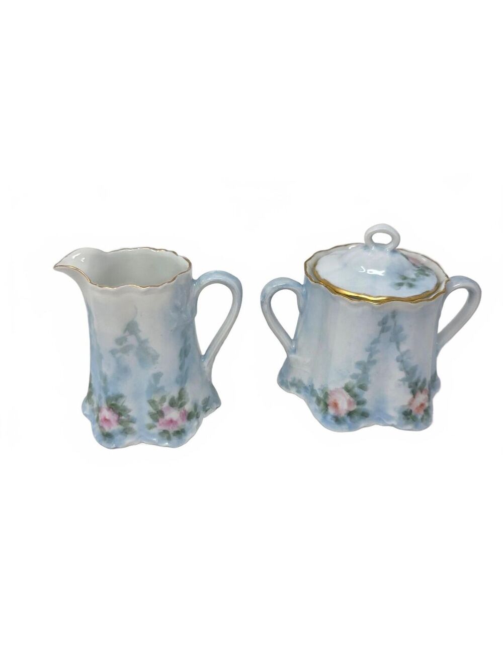 Antique Peerless Bavaria Marlboro Creamer Sugar Bowl Set Pink Roses